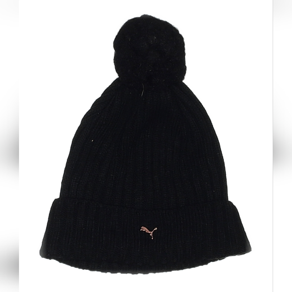 Puma Black Knit Pom Beanie with Logo